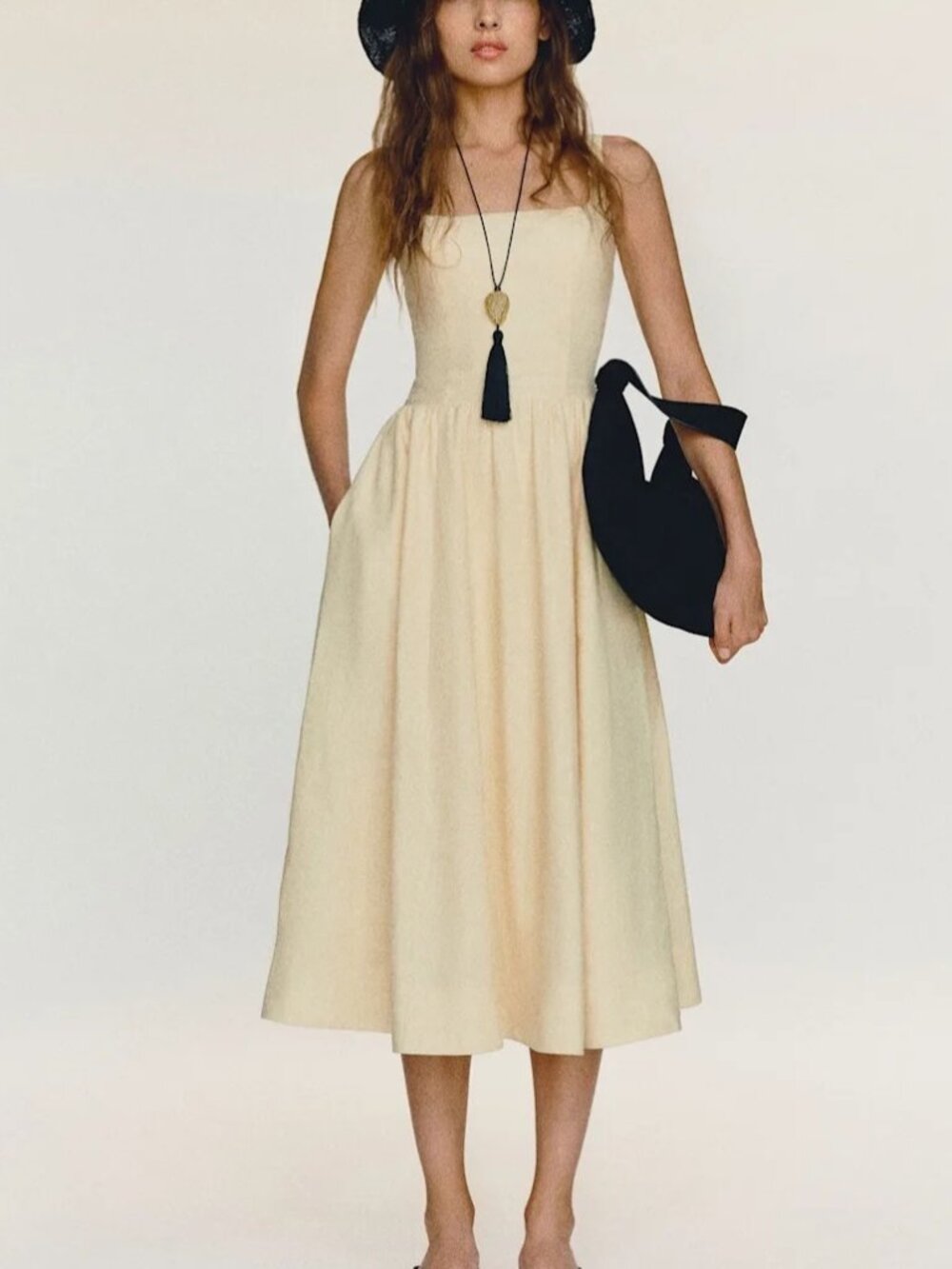 NEW Reformation Janu Square Neck Midi Linen Dress Sugar Light Yellow US 0 UK 4